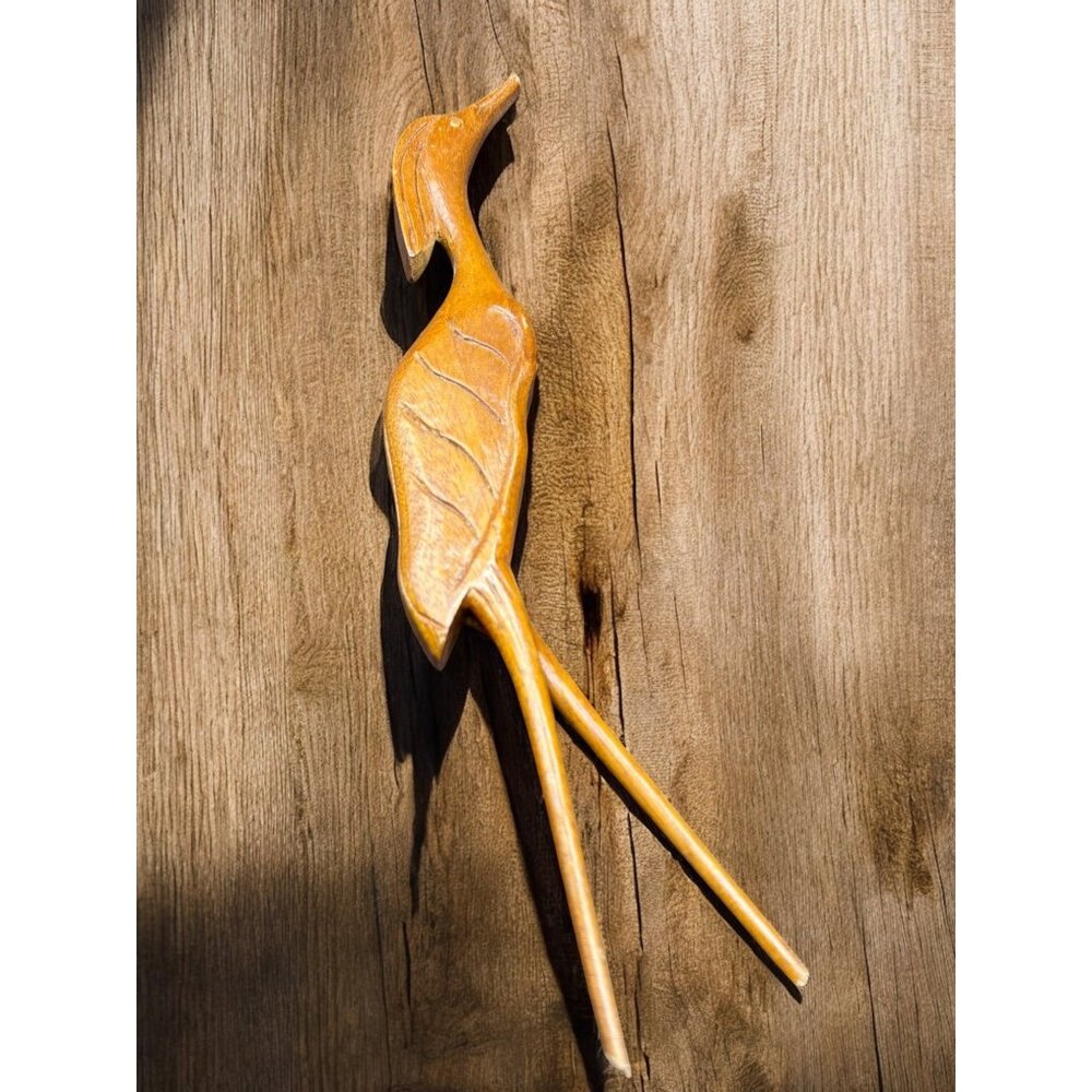 Vintage MCM Hand Carved Wood Crane 9 1/4" Tall Sculpture Figurine - Picture 7 of 8